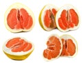Pamelo big and juicy fruit on a white background, different views on one sheet. Citrus bright color without background. Royalty Free Stock Photo