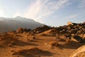 Pamir Highway in Gorno-Badakhshan Autonomous Region, Tajikistan. Deep Central Asia. Rocks, Blue Sly and Clouds. Untouched Nature i Royalty Free Stock Photo