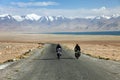 Pamir highway or Pamirskij trakt with two bikers