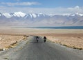 Pamir highway with two bikers Pamir mountain Tajikistan