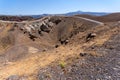 Pamoramic view around Chimney of volcano in Nea Kameni island near Santorini, Greece