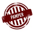 pamper - red round grunge button, stamp