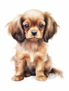 Pampered English Toy Spaniel Sitting in Watercolor AI Generated