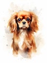 Pampered English Toy Spaniel Sitting in Watercolor AI Generated