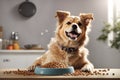 Pampered Pooch Delighted Dog Enjoying a Hearty food. ai generative