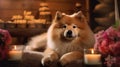 Pampered Pooch Relaxing Chow Chow Dog in Spa Retreat. Generative AI Royalty Free Stock Photo