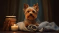 Pampered Pooch Yorkshire terrier Enjoying Spa Time. Generative AI Royalty Free Stock Photo