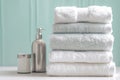 Pampering perfection Luxurious stack of fresh towels for ultimate comfort