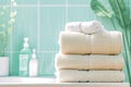 Pampering perfection Luxurious stack of fresh towels for ultimate comfort