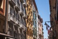 Pamplona city center, colorful facade in Castle plaza, Spain