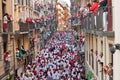 PAMPLONA-JULY 8:Bull running in the calle Estafeta Royalty Free Stock Photo