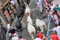 PAMPLONA, SPAIN -JULY 8: Bulls run down the street Royalty Free Stock Photo