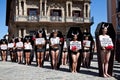 PAMPLONA, SPAIN - JULY 5: People protesting against cruelty to a Royalty Free Stock Photo