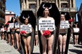 PAMPLONA, SPAIN - JULY 5: People protesting against cruelty to a Royalty Free Stock Photo