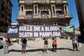 PAMPLONA, SPAIN - JULY 5: People protesting against cruelty to a Royalty Free Stock Photo