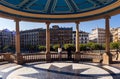 View of the square called Plaza del Castillo with the typical kiosk illuminated, Pamplona