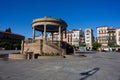 View of the square called Plaza del Castillo with the typical kiosk illuminated, Pamplona