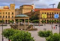 Historic Plaza del Castillo in Pamplona, Spain famous for running of the bulls