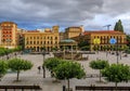 Historic Plaza del Castillo in Pamplona, Spain famous for running of the bulls