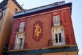 07-09-2012 Pamplona, Spain - Majestic Facade with Striking Center Mural: Bilbao\'s Urban Artistic Marvel