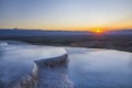 Pamukkale landscape beautiful sunset Turkey. Natural travertine pools and terraces in Pamukkale. Cotton castle in southwestern Tur