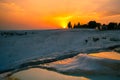 Sunset over the travertines of Pamukkale, Turkey