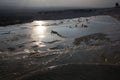 Pamukkale, sintered terraces at sunset, near the ancient Greco-Roman city of Hierapolis