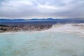 Pamukkale travertines with vapor Royalty Free Stock Photo