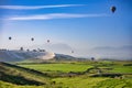 Many tourist balloons in the sky at Pamukkale, Turkey