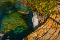 PAMUKKALE, TURKEY: Cleopatra's Bath. The Antique pool view in Pamukkale.