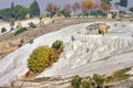 Ruins of Hierapolis city - landmark attraction in Pamukkale, Turkey. Landscape Royalty Free Stock Photo