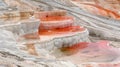 Pamukkale, turkey mineral rich baby blue thermal waters in white travertine terraces