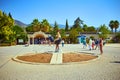 PAMUKKALE, TURKEY - September 17, 2017: entrance to the Antique pool Cleopatra`s Bath in Pamukkale. It`s a popular touristic