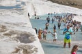 Pamukkale white mineral limestone natural pool. Tourism in Turkey