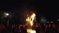 Sagicho Matsuri float burning, flames reaching night sky in Japan