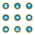 Pan asian icons set, flat style Royalty Free Stock Photo