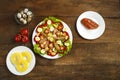 Pan-Asian salad with cherry tomatoes, smoked chicken, pineapple and sesame seeds Royalty Free Stock Photo