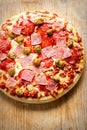 Pan baked meat feast pizza