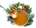 Pan of broth and vegetables isolated Royalty Free Stock Photo