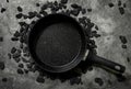 Pan with coal scratched background cooking homemade wallpaper Royalty Free Stock Photo