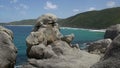 Pan from the coast and blowholes in Albany, Western Australia