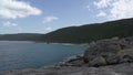 Pan from the coast and blowholes in Albany, Western Australia