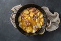 pan with cooked potato fried meat balls with herbs and spice Royalty Free Stock Photo