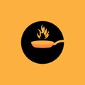 Pan cooking with fire flame logo design, vector graphic symbol icon illustration creative idea Royalty Free Stock Photo