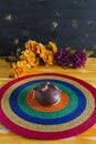 Pan de Muerto, Bread of Dead Mexican Sugar Scone and Chocolate Royalty Free Stock Photo