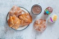 Pan de Muerto and hot chocolate, Mexican bread traditional for day of the Dead in Mexico Royalty Free Stock Photo