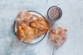 Pan de Muerto and hot chocolate, Mexican bread traditional for day of the Dead in Mexico