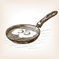 Pan with eggs hand drawn sketch style vector Royalty Free Stock Photo