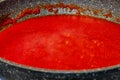 Pan filled with tomato sauce during cooking.