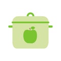 Pan. Flat style dishes. Green apple. Metal or plastic sample. Color illustration. Vector icon Royalty Free Stock Photo